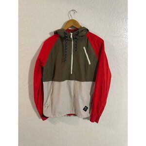 RVCA Hallihan II Green & Red Hooded Rain Jacket